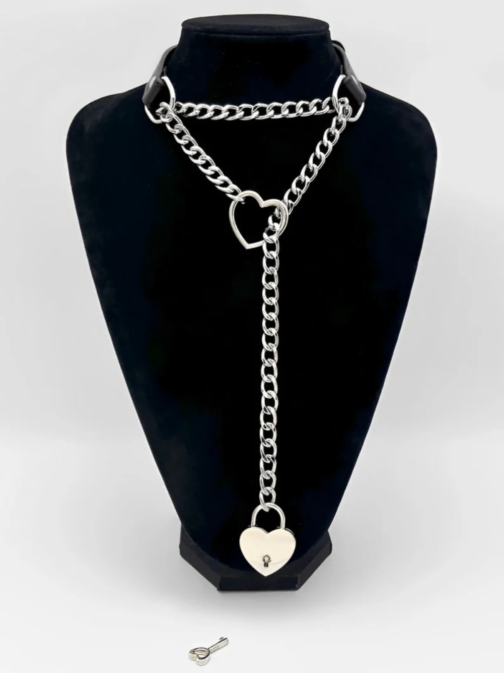 Lock & Key Chain Leather Choker Slip Chain