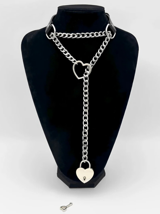 Lock & Key Chain Leather Choker Slip Chain