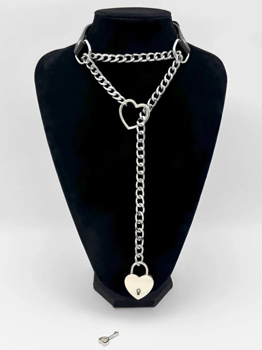Lock & Key Chain Leather Choker Slip Chain