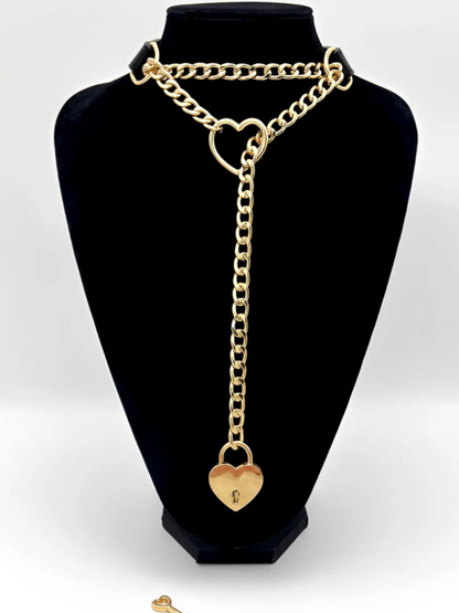 Lock & Key Chain Leather Choker Slip Chain