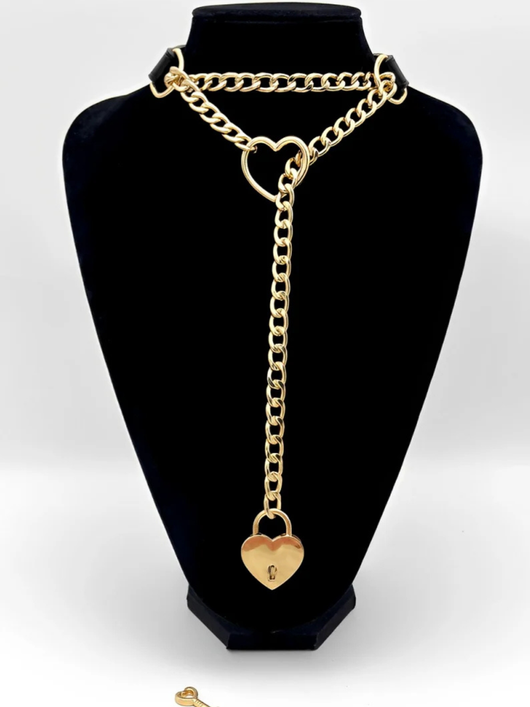 Lock & Key Chain Leather Choker Slip Chain