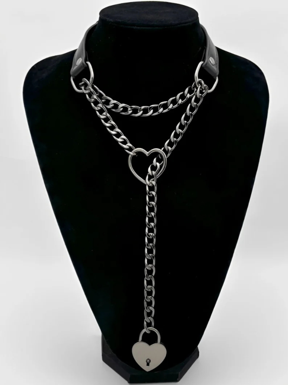 Lock & Key Chain Leather Choker Slip Chain