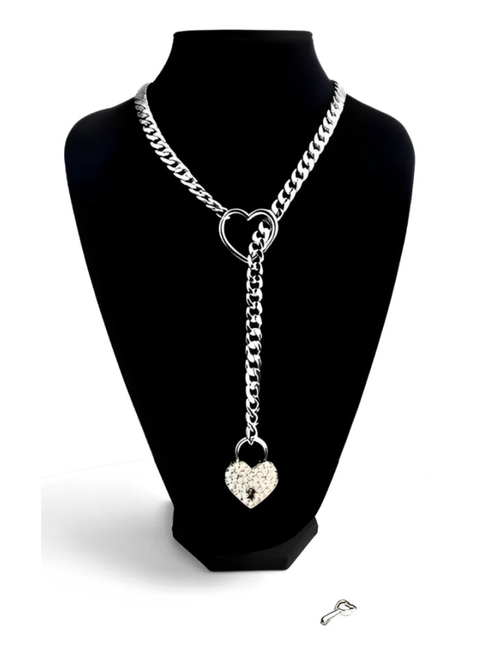 Bezel Heart Lock & Key Chain