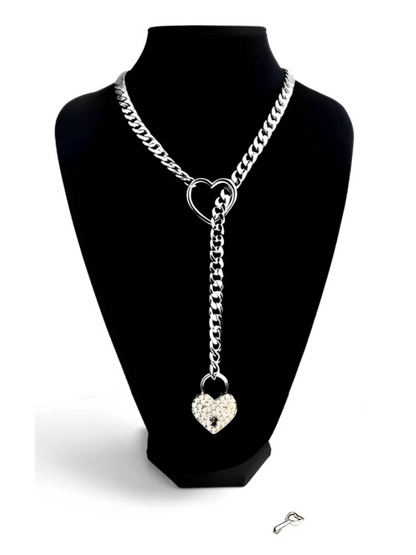 Bezel Heart Lock & Key Chain