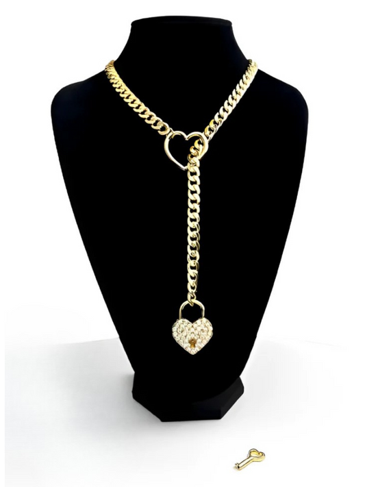 Bezel Heart Lock & Key Chain