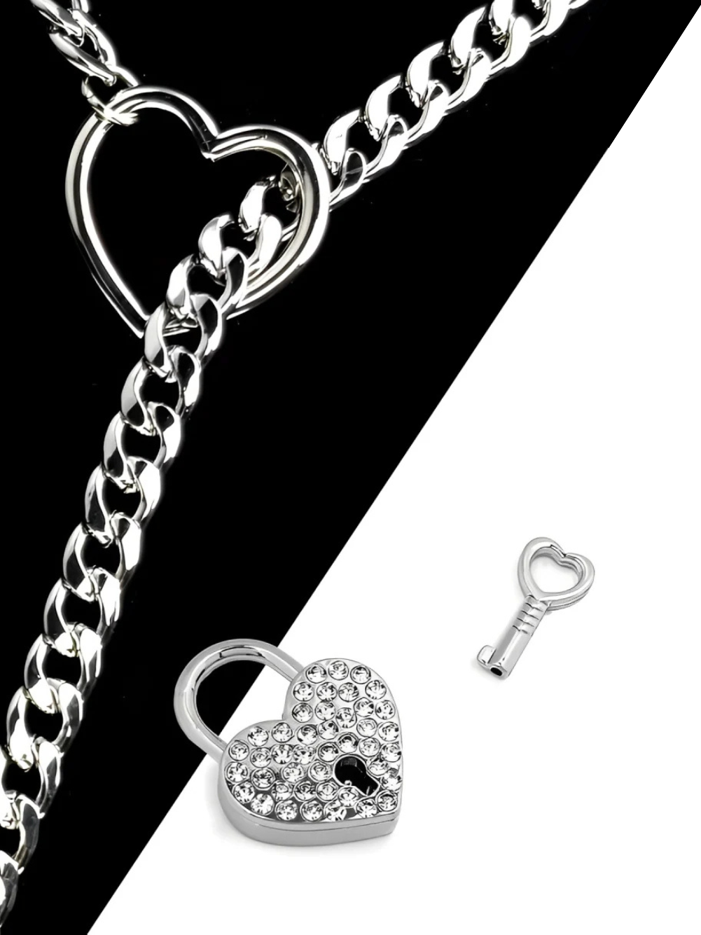Bezel Heart Lock & Key Chain