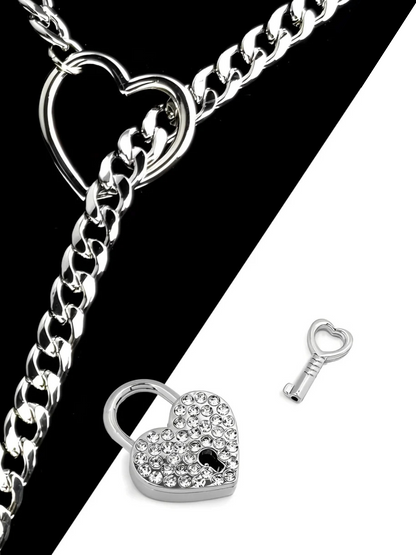 Bezel Heart Lock & Key Chain