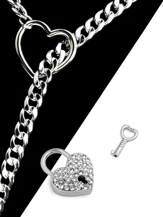 Bezel Heart Lock & Key Chain